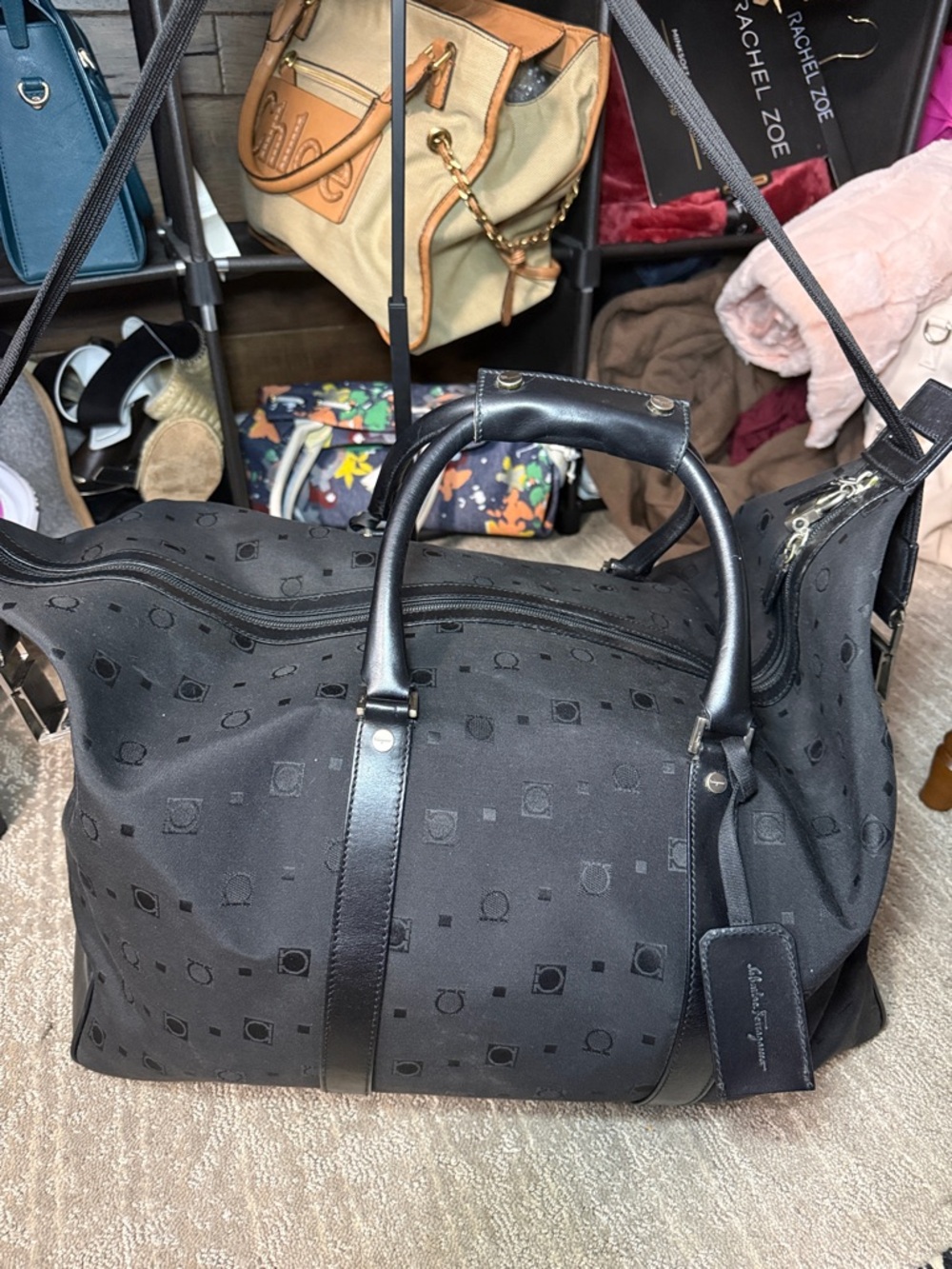 Salvatore Ferragamo Black Canvas & Leather Travel Bag - Picture 5 of 16